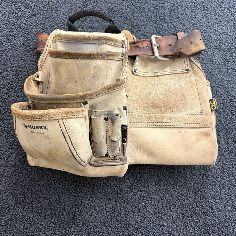 Husky Leather Tool Pouch w/ Belt Clip, No. 179354, Tan/Black